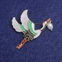 Brosche Storch, emailliert, 50x33 mm, goldfarbenes Metall