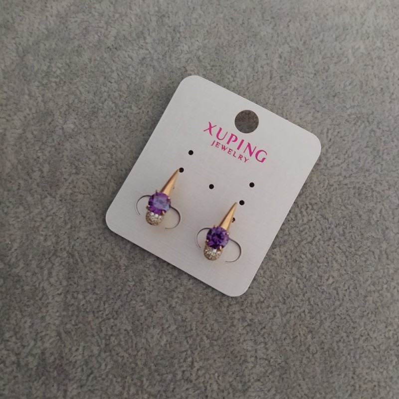 Xuping Ohrringe mit violetten Steinen, 6×17 mm, 18K-Vergoldung