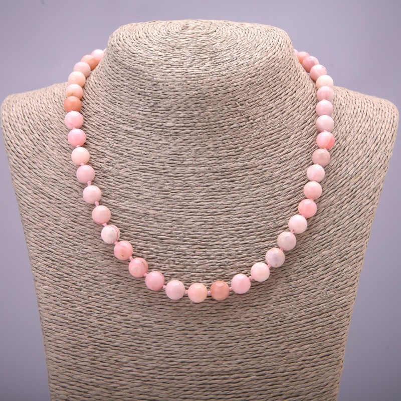 Kette aus Rosenopal-Naturstein, glatte Kugeln, Durchmesser ca. 8 mm, Länge 45 cm