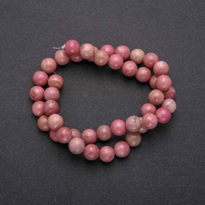 Rhodochrosit-Naturperlen, glatte Kugeln, Durchmesser ca. 8 mm, auf Schnur, Länge ca. 38 cm+