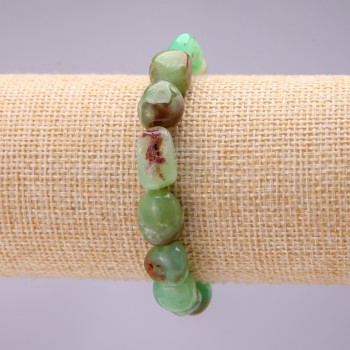 Armband aus Chrysopras, getrommelte Steine, Durchmesser 11×16 mm (±), auf Elastikband, Umfang 18 cm