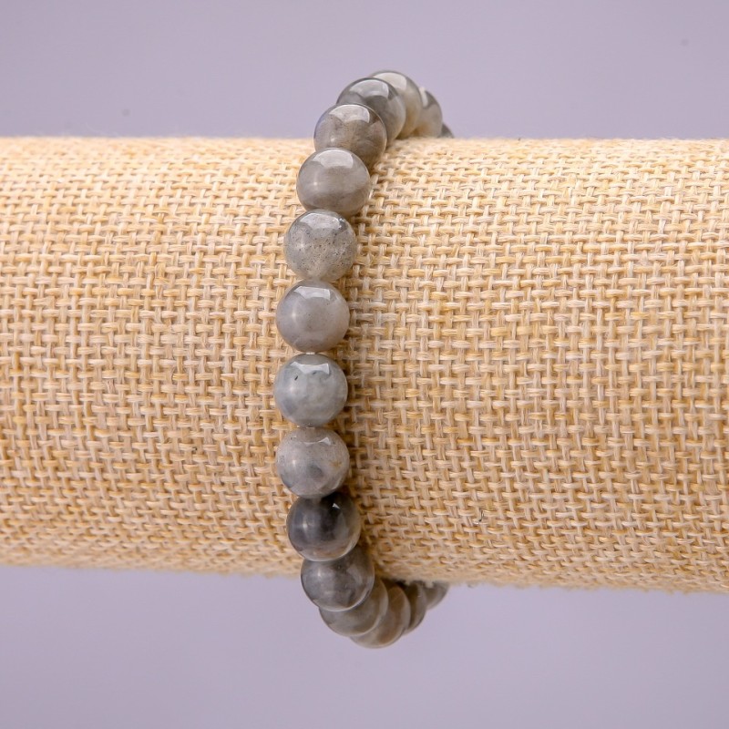 Armband aus natürlichem Labradorit, glatte Kugel, Durchmesser ca. 8 mm, auf elastischem Band, Länge 18 cm