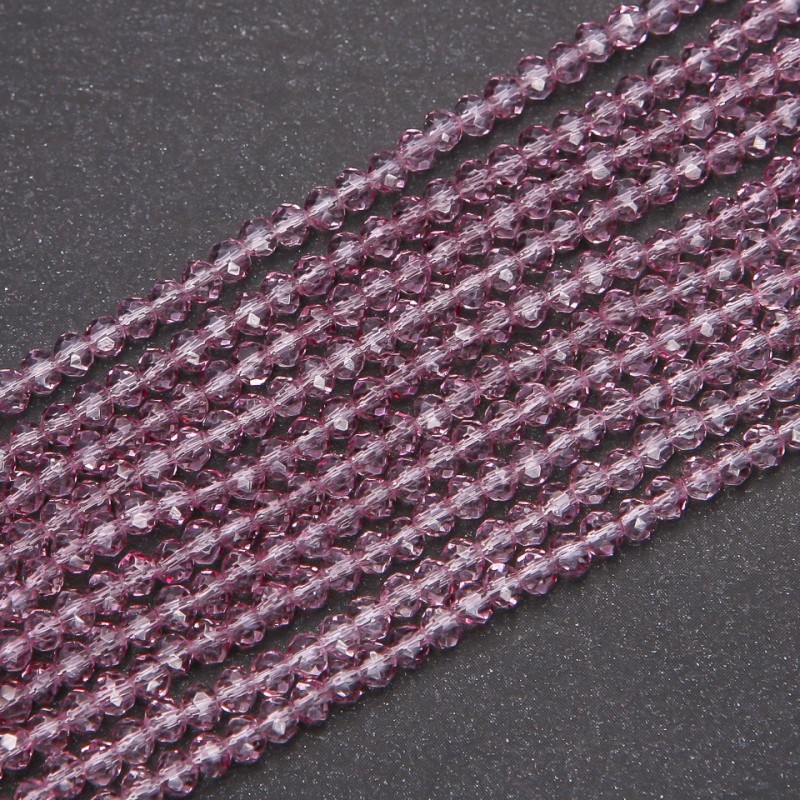 Perlen aus tschechischem Kristall, transparente Flieder-Rondellen, Durchmesser ca. 3,5×3 mm, Stranglänge 38 cm