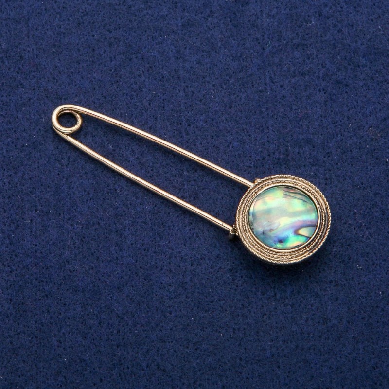 Nadelbrosche mit Cabochon Haliotis 23 × 75 mm, goldfarbenes Metall