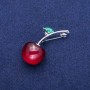 Brosche Kirsche mit Kristall, 49×22 mm, silberfarbenes Metall