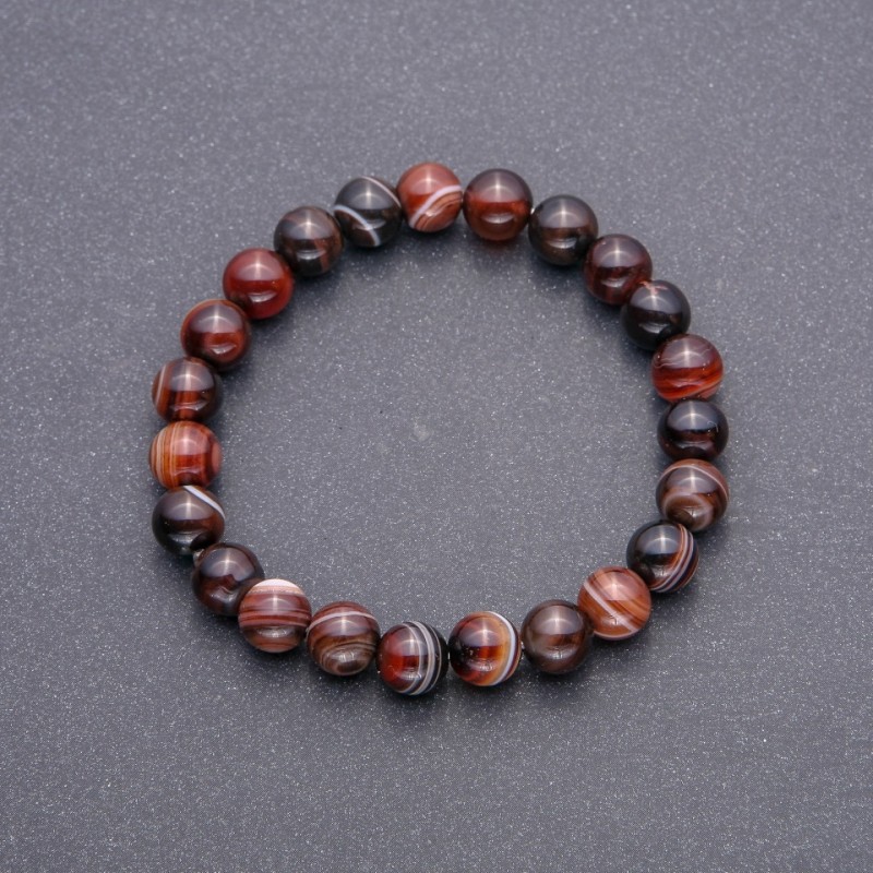 Achat-Armband mit glatten Kugeln, Durchmesser ca. 8 mm, Umfang ca. 18 cm, auf elastischem Band
