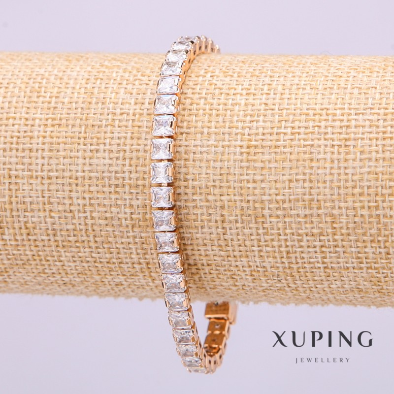Xuping-Armband mit weißen Steinen, 5 mm Dicke, 18 cm Länge, Vergoldung