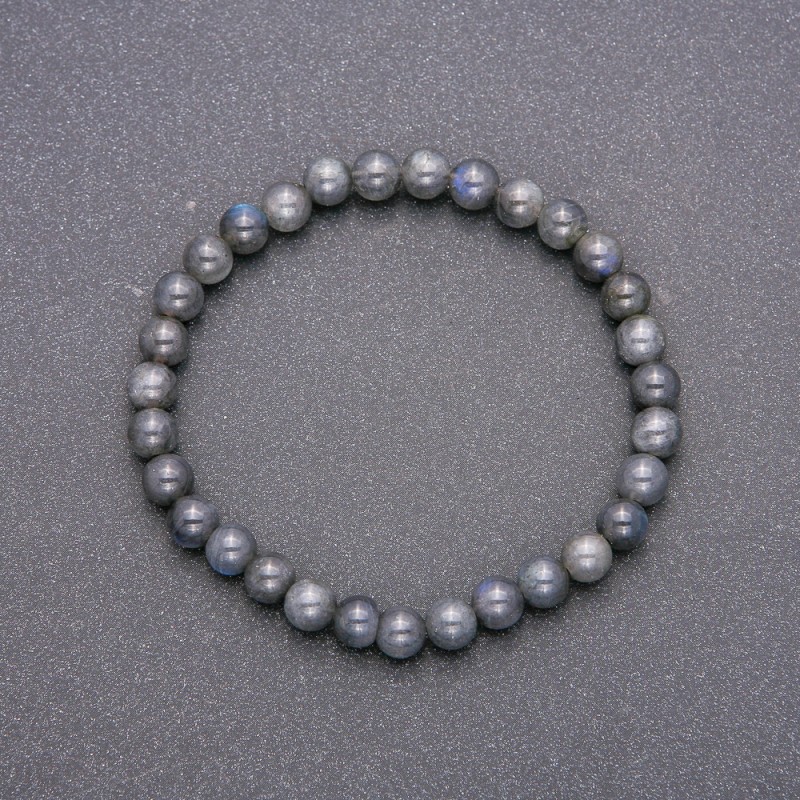 Armband aus Labradorit-Naturstein auf elastischem Band, glatte Kugeln, Durchmesser ca. 6 mm, Länge 18 cm