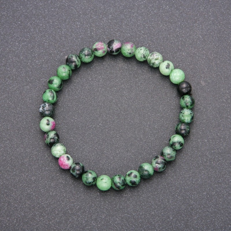 Armband aus Zoisit-Naturstein auf Elastikband, glatte Kugeln, Durchmesser ca. 6 mm, Umfang ca. 18 cm