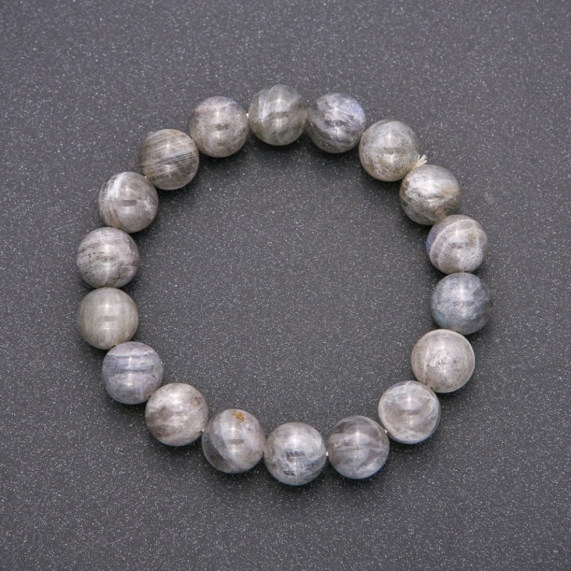 Armband aus natürlichem Labradorit, mit Elastikband, glatte Kugeln, Durchmesser ca. 10 mm, Länge 18 cm