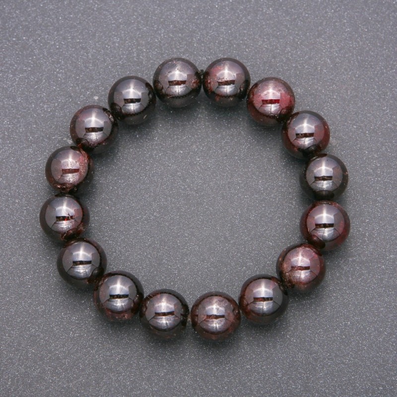 Armband aus natürlichem Granat auf Elastikband, glatte Kugeln, Durchmesser ca. 12 mm, Länge ca. 18 cm