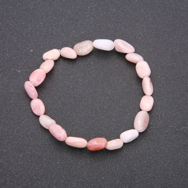 Armband aus Rosenopal Naturstein auf Elastikband, facettierte Perlen, Durchmesser 7×10 mm (±), Umfang 18 cm