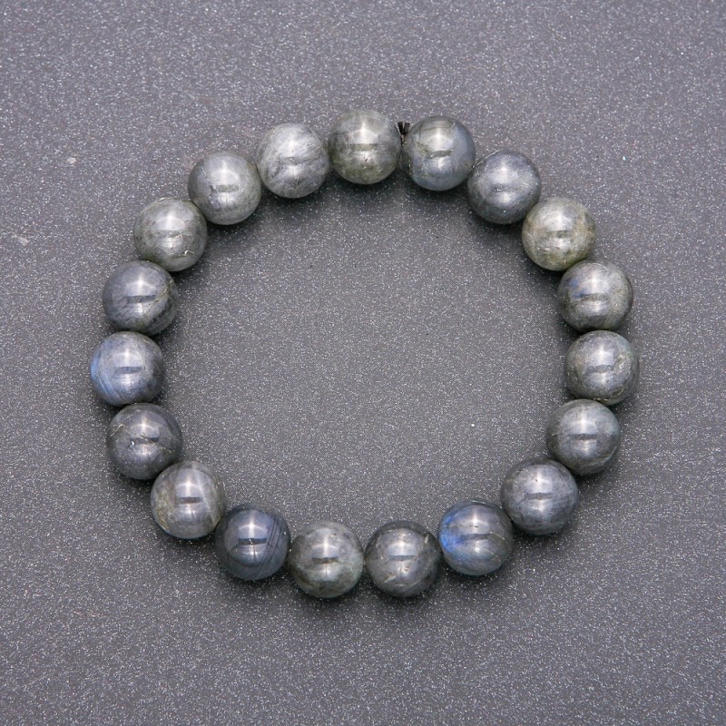 Armband aus natürlichem Labradorit auf elastischem Band, glatte Kugeln, Durchmesser ca. 10 mm, Länge 18 cm