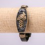 Armband mit Metall-Einsätzen, Länge 16–24 cm, Dicke 20 mm, Öko-Leder, Farbe Schwarz, mit Lederband