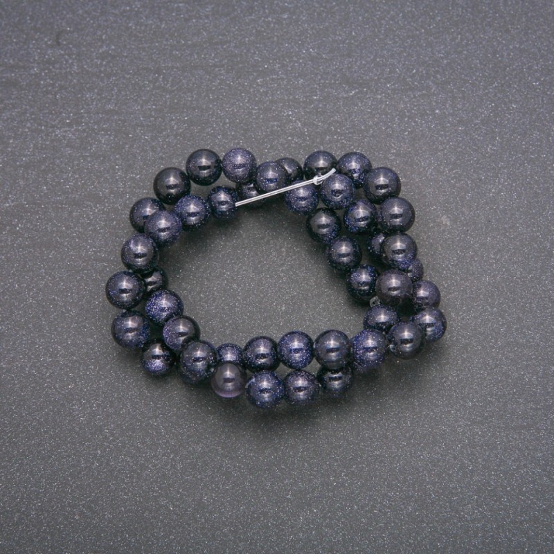 Aventurin-Perlen „Nacht Kaïra“ Blau-Sand, glatte Kugeln, Schnur 38 cm (±), Durchmesser 8 mm