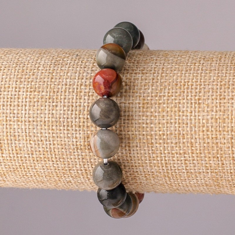 Jaspis-Armband auf elastischer Schnur, glatte Kugeln, Durchmesser 10 mm, Umfang 18 cm