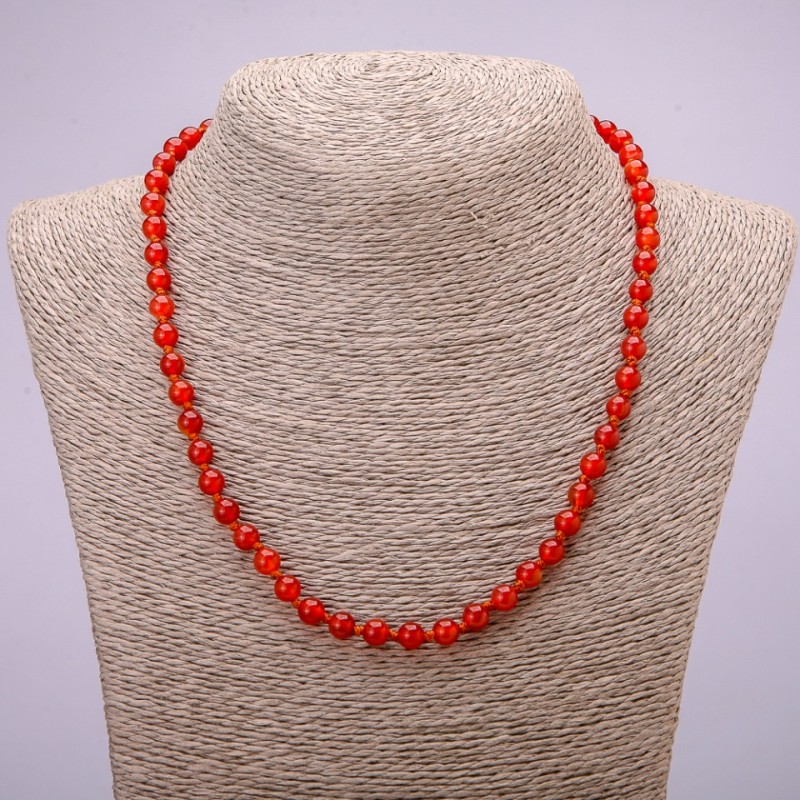 Kette aus Naturkarneol, glatte Kugeln, Durchmesser 6 mm, Länge 48 cm