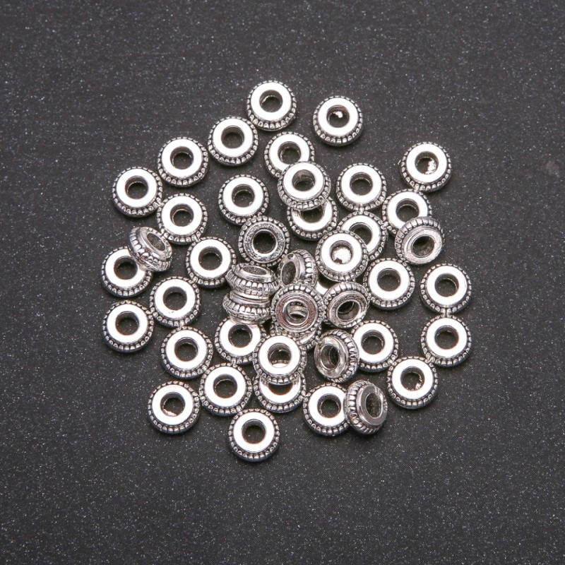 Schmuckzubehör: Perle, Einlage, Metallfarbe Silber, Durchmesser ca. 3×7 mm, Verpackung ca. 20 g, ca. 45 Stück