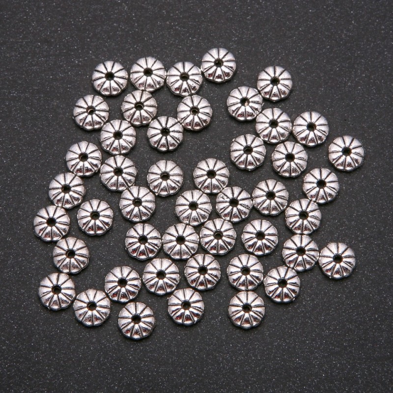 Schmuckzubehör – Perleinsatz, silberfarbenes Metall, Ø ca. 2,5 × 7 mm, Verpackung ca. 20 g, ca. 45 Stück