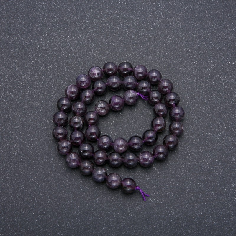 Perlen aus natürlichem Amethyst auf einer Schnur, glatte Kugeln, Durchmesser 8,5 mm, Länge ca. 39 cm