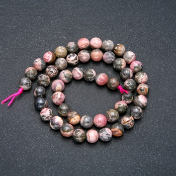 Rhodochrosit-Perlen auf Schnur, glatte Kugeln, Durchmesser 8,5 mm ±, Länge 39 cm
