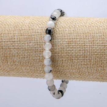 Armband aus Haarquarz, Perlen-Durchmesser 6 mm, Länge 18 cm, auf elastischem Band