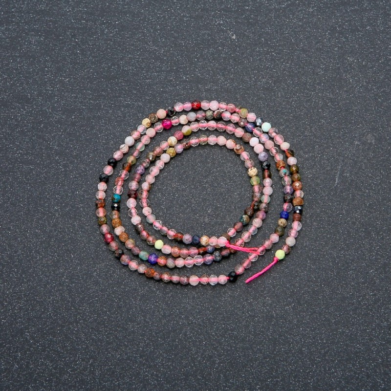 Sortiments-Perlenstrang aus natürlichen Steinen – facettierte Kugeln, Durchmesser ca. 2 mm, Länge ca. 39 cm (+/-)
