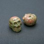 Perle in Schädel-Form aus natürlichem Heliotrop und Unakit, 25×19 mm +