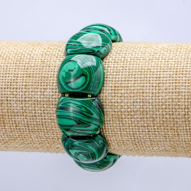Malachit-Armband auf Elastikband, glatte Glieder 21 × 17 mm (gepresst)