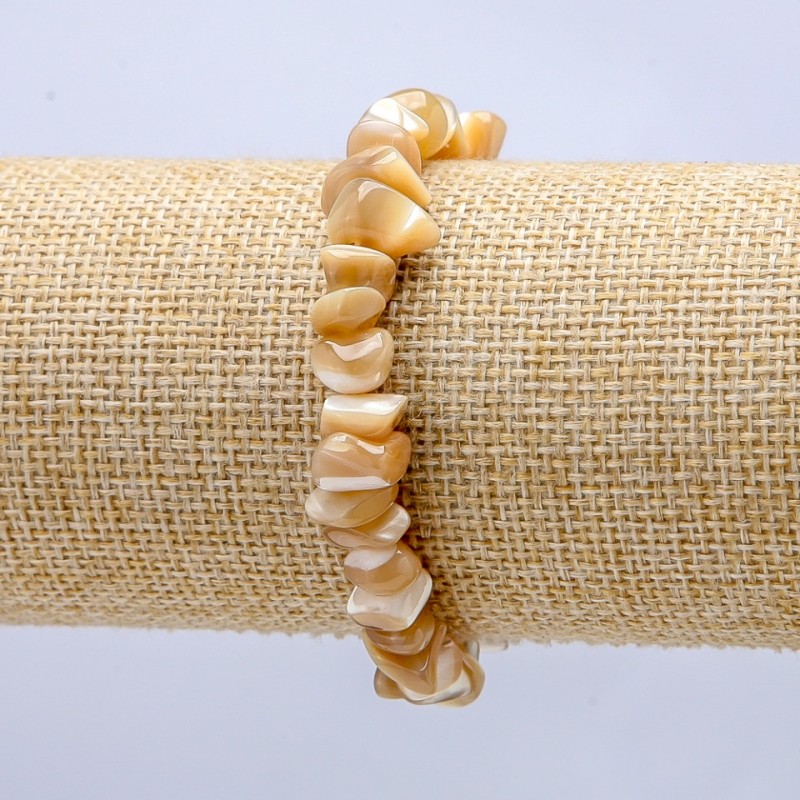 Armband aus elastischem Band – Beige Naturperlmutt-Nuggets, Durchmesser 7×5+
