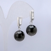 Ohrringe aus silbernem Obsidian, Durchmesser ca. 14 mm, Länge ca. 32 mm
