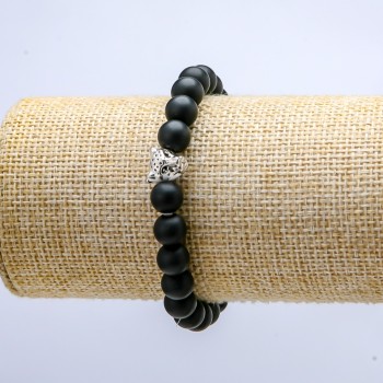 Armband aus Schungit (künstlich) mit Gummiband, Durchmesser ca. 8 mm, Leopard, Länge ca. 18 cm