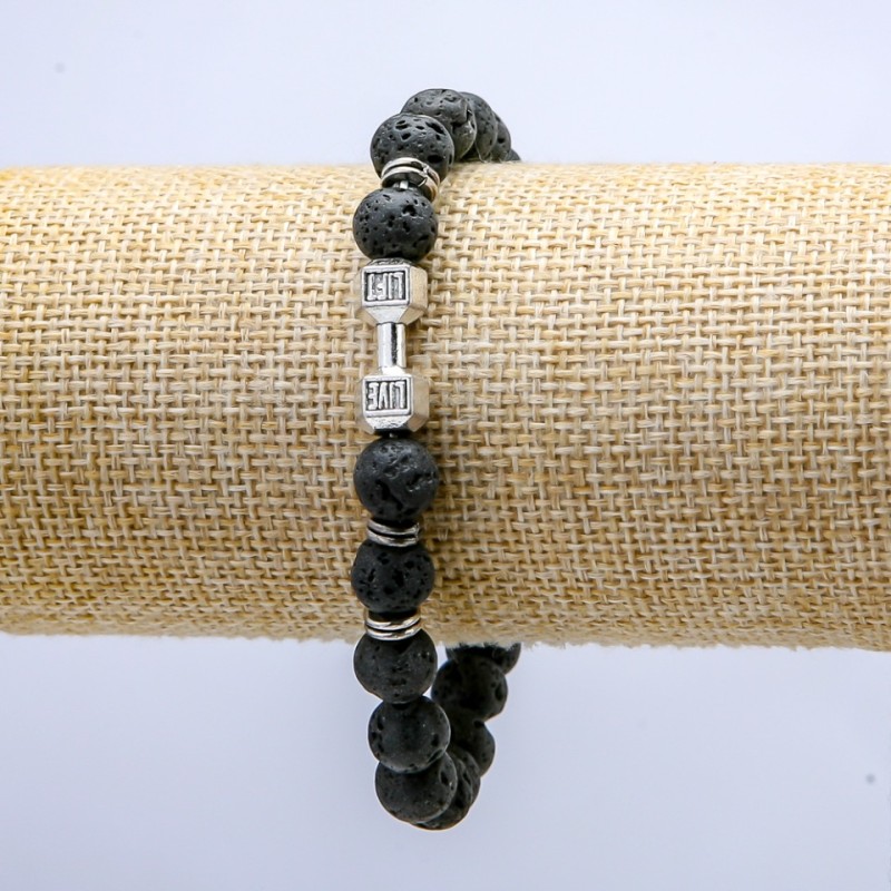 Lavastein-Armband mit Elastikband, Durchmesser ca. 8 mm, mit Hantel und Einsätzen