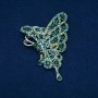 Brosche „Schmetterling“ mit grünen und benzinfarbigen Strasssteinen, goldfarbenes Metall 75×50 mm +