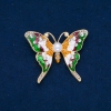 Schmetterlingsbrosche mit weißen Strasssteinen, Emaille, Glasperle, goldfarbenem Metall 52×44 mm +