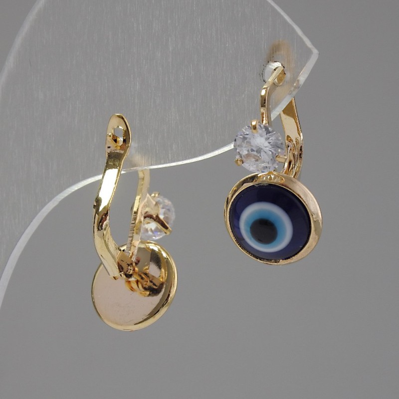 Ohrringe „Nazar“ mit Augenperle und großen Strasssteinen, goldfarbenes Metall, 1,8 × 1 cm