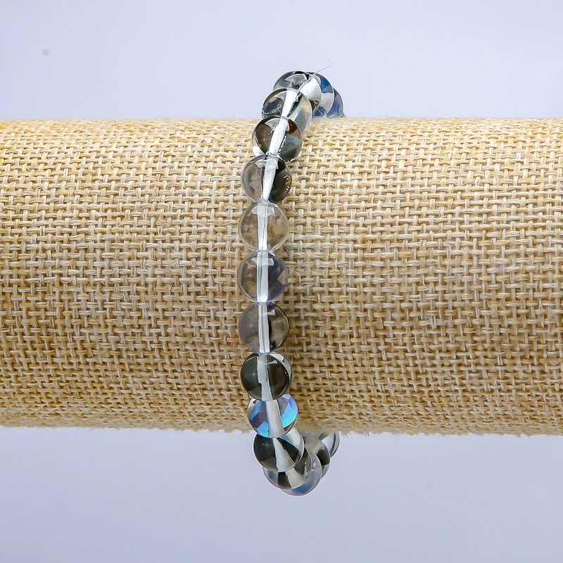 Armband aus blauem Opalglas mit Chameleon-Effekt, auf Elastikband, glatte Kugel, Durchmesser 8 mm, Länge 18 cm