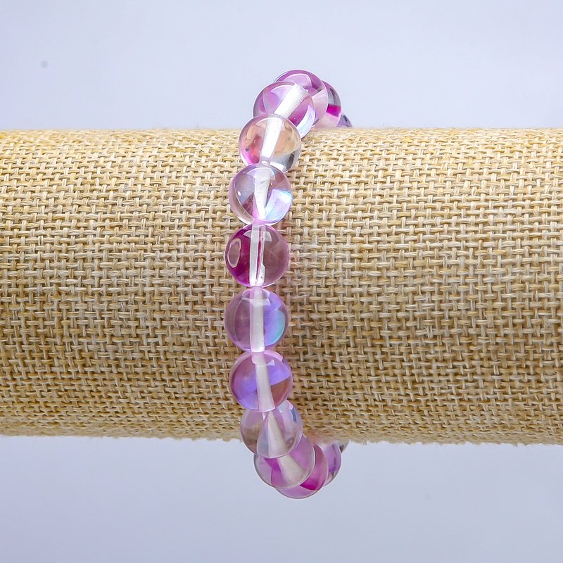 Armband aus violettem Opalglas auf Elastikband, glatte Kugel, Durchmesser 10 mm, Länge 18 cm