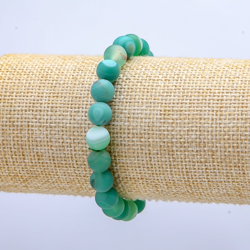 Elastisches Armband aus grünem mattem Achat, Ø 8 mm, Länge 18 cm (+)