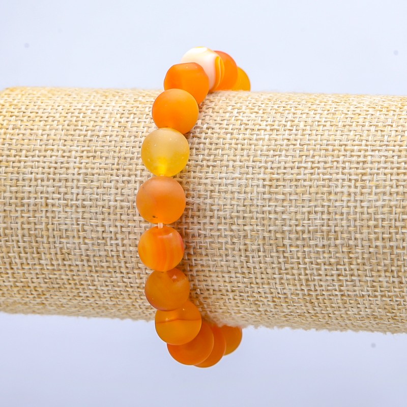 Armband aus orangefarbenem mattierten Achat, Elastikarmband, Durchmesser der Perlen 10 mm, Länge 18 cm+