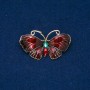 Brosche Schmetterling, goldfarbenes Metall, Emaille, grüner Strassstein 48 × 27 mm +