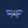 Brosche Schmetterling aus goldfarbenem Metall, Emaille und weißem Strassstein, 48 × 24 mm +