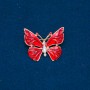 Brosche Schmetterling aus goldfarbenem Metall, rote Emaille und weiße Kristalle, 32×37 mm +