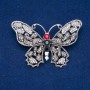 Brosche Schmetterling aus Silbermetall, graue, weiße und rote Strasssteine 50×70 mm +