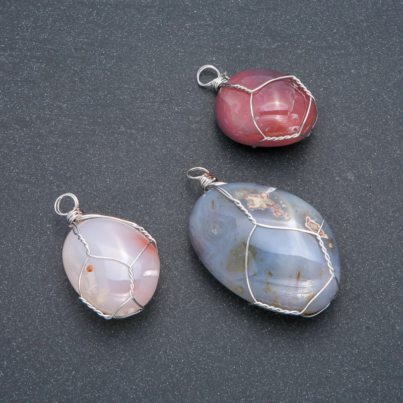 Anhänger mit silbernem Geflecht aus natürlichem Rauchachat, Durchmesser 30 x 22 mm+