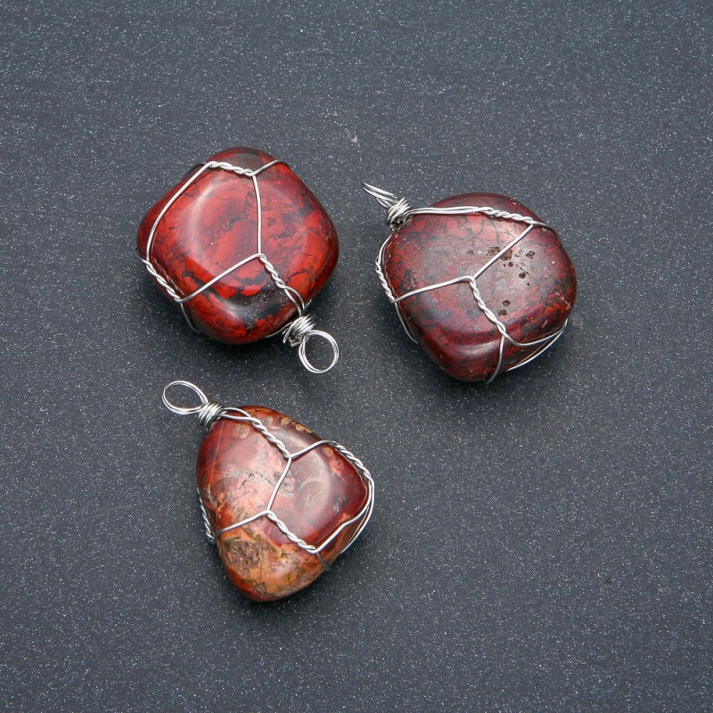 Anhänger im silbernen Geflecht aus natürlichem rotem Jaspis, Durchmesser 32×22 mm+