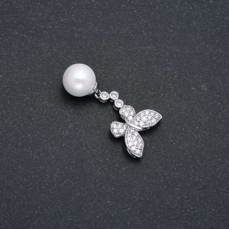 Anhänger Xuping Rhodium mit Perle und weißen Strasssteinen, Durchmesser 32 × 14 mm +