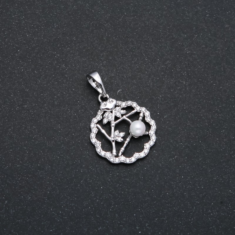Anhänger Xuping Rhodiumbeschichtung mit weißen Strasssteinen und Perle, Durchmesser 25×16 mm +