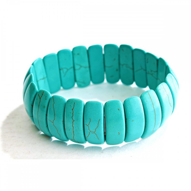 Elastisches Armband aus grünem Türkis mit Adern, rechteckige Steine 22×8 mm +