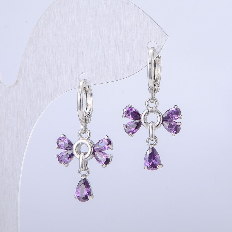 Ohrringe Xuping Rhodiumbeschichtung mit violetten Kristallen, Durchmesser 14 mm, Dicke 28 mm ±